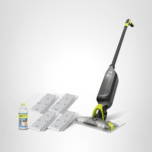 Shark VACMOP Cordless Hard Floor Cleaner, Vacuum and Spray Mop, Powerful Suction, Lightweight, LED Headlights, Includes 4 Disposable Pads, 12oz Multi-Surface Cleaning Solution, Gray, VM252
