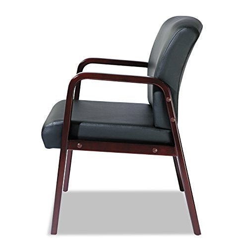 Alera Reception Lounge Series Guest Chair, Mahogany/Black Leather