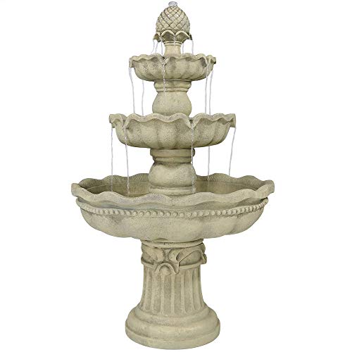 Sunnydaze 51-Inch Electric Water Fountain - Outdoor Water Feature - 3-Tier Outdoor Fountain with Pineapple Top - White