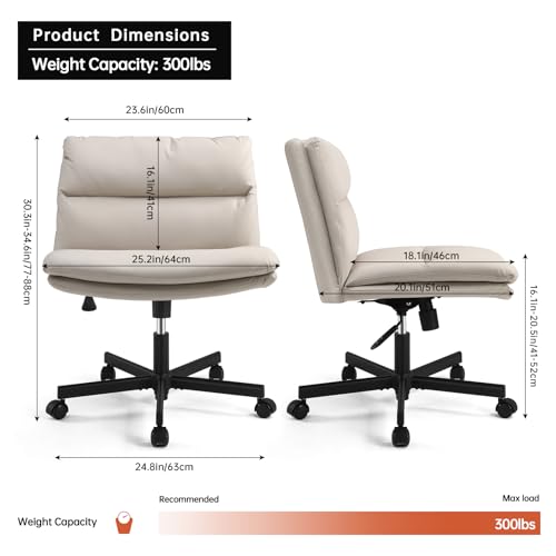 EMIAH Criss Cross Chair with Wheels Home Office Desk Chairs PU-Padded Vanity Chair Mid-Back Ergonomic Computer Chair Comfortable Adjustable Swivel Desk Chair Comfy