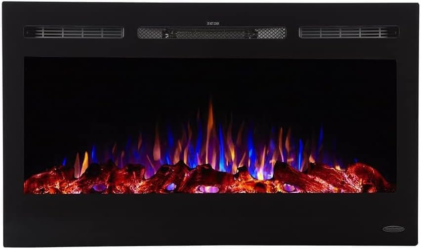 Touchstone Smart Electric Fireplace-The Sideline 36" Wide-in Wall Recessed - 30 Realistic Ember Color/Flame Options - 1,500W Heater w/Thermostat - Log & Crystal Hearth Options - Alexa/WiFi Enabled