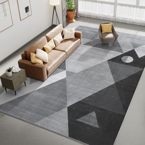 HOMFINE Washable Area Rug - Geometry Style Modern Rugs for Living Room, Bedroom, Machine Washable Rug Soft Non Slip Non Shedding Area Rug - Grey, 4'x6'
