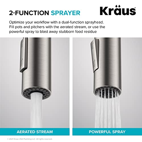 KRAUS Oletto Single Handle Pull Down Kitchen Faucet with QuickDock Top Mount Installation Assembly in Spot Free Antique Champagne Bronze, KPF-2620SFACB