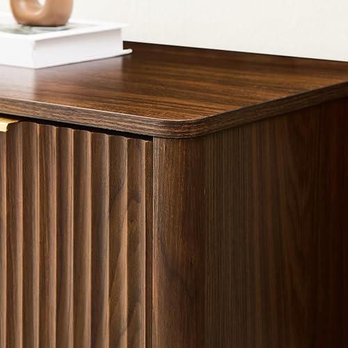 Ball & Cast 67" Fluted Walnut Buffet Cabinet Sideboard with Storage, Large Accent Cabinet with 6 Doors,Wood Mid Century Modern Sideboard for Living Room and Kitchen (67" W*27.7" H*15.7" D)