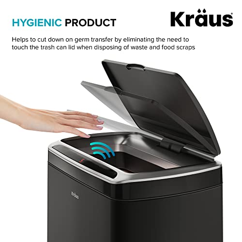Kraus GarbagePro Rectangular 13 Gallon Hands-Free Motion Sensor Trash Can Battery Operated in Matte Black Finish with SoftShut Touchless Lid, KTCS-10MB