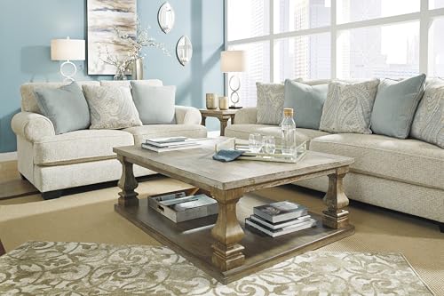 Signature Design by Ashley Monaghan Vintage Loveseat with Accent Pillows, Reversible Cushions and Rolled Arms, Beige