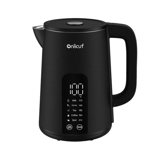 Onlicuf Electric Tea Kettle with Double Wall Cool Touch，1.7L Water Boiler Heater with Temperature Control，Stainless Steel Boiling Teapot, Digital Touch-Screen, Cordless, BPA-Free, Matte Black