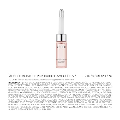 O HUI Miracle Moisture 777 Ampoules | Improves Skin Texture | Facial Soothing Serum | Moisturizer Daily Serum | Korean Skin Care | Ceramide, Glycerin, Peptide, Panthenol | Skin Glow | Travel essentials