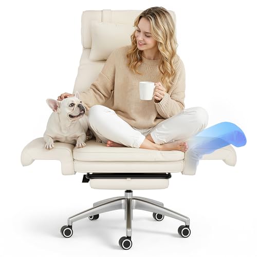 FLEXISPOT Big and Tall Office Chair with Convertible Seat up to 44in, Oversized for Adult & Pet, High Back Computer Chair with Footrest 180° Flip Arm, Desk Chairs for Home Office Gaming Working, Beige