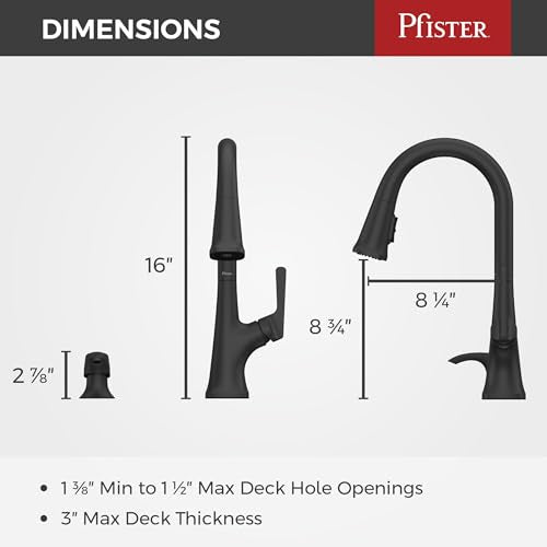 Pfister Ridgeline Kitchen Faucet with Pull Down Sprayer and Soap Dispenser, Single Handle, High Arc, NSF Certified, Spot Defense Matte Black Finish, F5297RGSDB