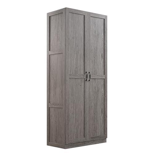 Manhattan Comfort Cornelia Modern Storage Cabinet with Doors and Shelves 2.0 - Tall Freestanding Wardrobe Closet with 4 Adjustable Cubbies for Bedroom or Linen Use, Set of 1, Grey