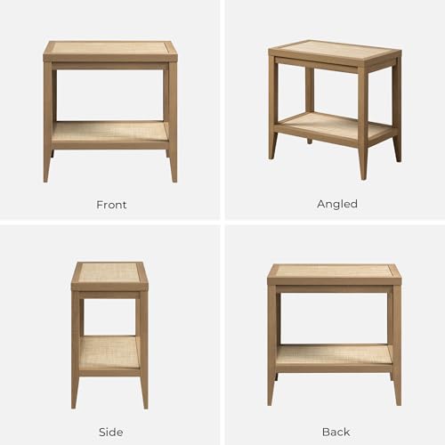 SICOTAS Rattan Night Stand Bedside Table - Farmhouse Boho Narrow End Table for Living Room - Accent Side Table with 2 Rattan Open Storage Shelves for Bedroom, Small Spaces