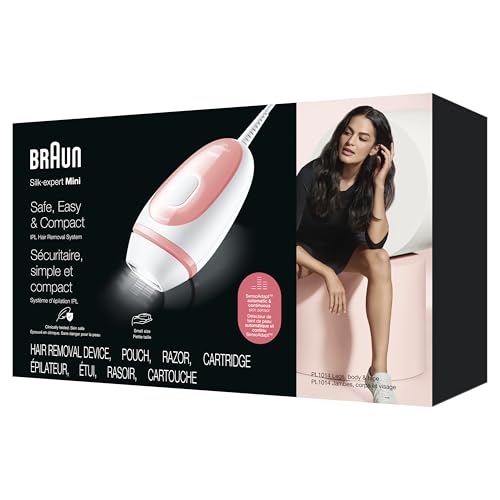 Braun IPL at Home Laser Hair Removal for Women and Men, Silk Expert Mini PL1014 with Venus Razor, Permanent Visible Hair Reduction in Hair Regrowth for Body & Face, Corded