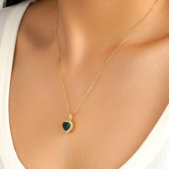 MSBLUE® 1 CT. Emerald Infinity Heart Pendant withs | 14K Yellow Gold Vermeil May Birthstone Necklace | Perfect For Women's Gift & Anniversary