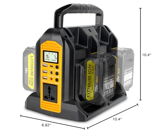 350W Power Inverter for Dewalt 20V 60V Li-ion Battery, 4-Port 20V to 120V Pure Sine Wave Inverter with LED Light, 3 USB-A Port, 1 USB-C Port, 1 DC Port, Power Station for Outdoor Camping (Tool Only)