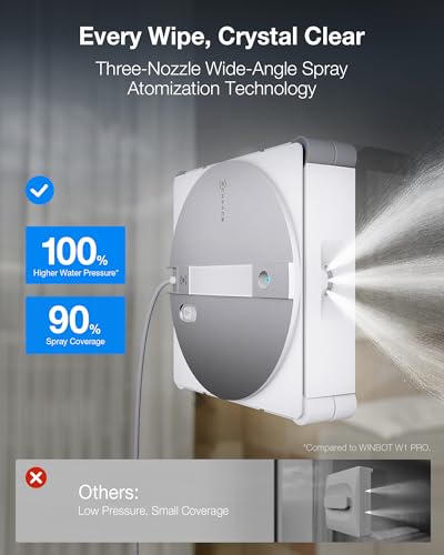 ECOVACS WINBOT W3 Omni Robot Window Cleaner with Auto Pad Washing & Multi-Functional Station, 8000Pa Suction, Intelligent Cleaning with Triple Nozzle Water Sprayer, 12-Level Protection