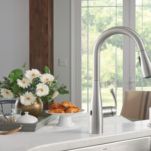 Moen Essie Spot Resist Stainless MotionSense Wave One-Handle Touchless Kitchen Faucet with Pulldown Sprayer and Soap Dispenser, 87014EWSRS