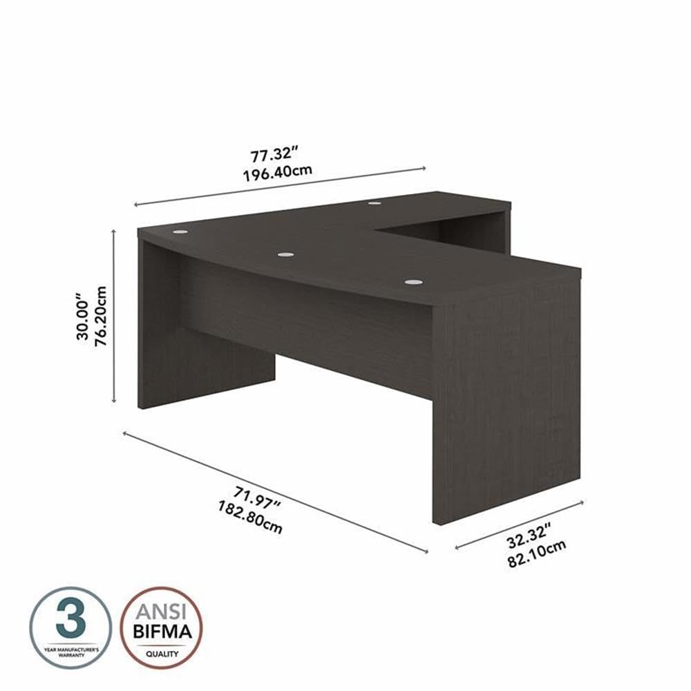 Bush Business Furniture Echo 72W Bow Front L Shaped Desk in Charcoal Maple