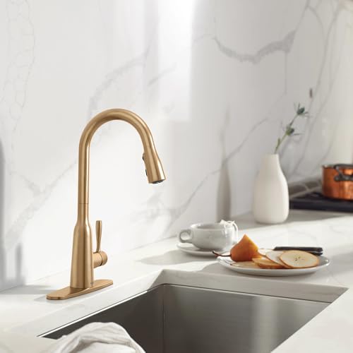 Moen Orivesi Bronzed Gold One-Handle High Arc Pulldown Kitchen Faucet with Power Boost, 87891BZG