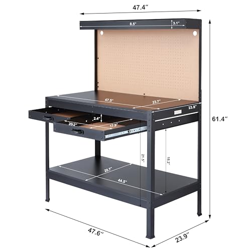 Olympia Tools Multipurpose Workbench With Power Outlets and Light, 410-014-0111 , Black