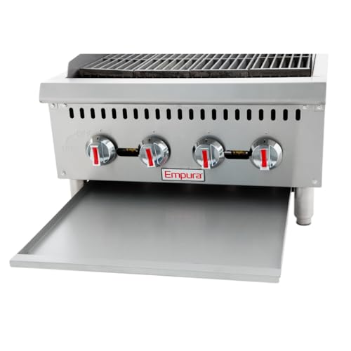 EMPURA 24" Countertop Gas Radiant Charbroiler | Commercial Char-Grill Broiler for Buffet Food Truck | (4) Burners, 80,000 BTU | 24"W x 32.3"D x 13.3"H, Stainless Steel (Includes: LP Conversion Kit)