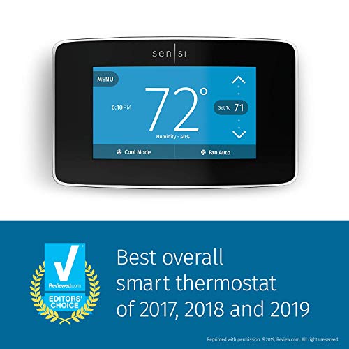 Emerson Sensi Touch Wi-Fi Smart Thermostat with Touchscreen Color Display, Works with Alexa, Energy Star Certified, C-wire Required, ST75 Black 5.625" x 3.4" x 1.17"