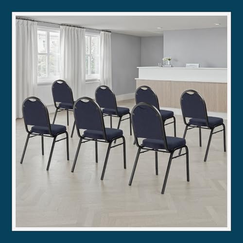 OEF Furnishings OEF9200F Series Dome Back Upholstered Stackable Banquet Chairs Premium Commercial Seating (2 Pack, Fabric, Midnight Blue, Black Santex Frame)