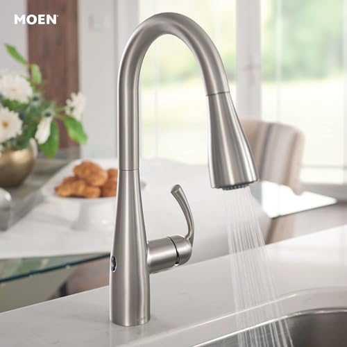 Moen Essie Spot Resist Stainless MotionSense Wave One-Handle Touchless Kitchen Faucet with Pulldown Sprayer and Soap Dispenser, 87014EWSRS