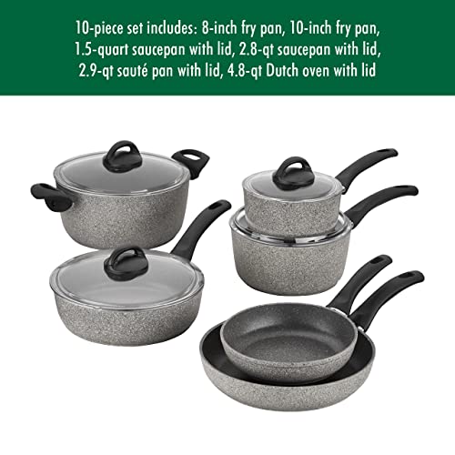 BALLARINI Parma by HENCKELS 10-pc Nonstick Pot and Pan Set, Made in Italy, Set includes fry pans, saucepans, sauté pan and Dutch oven with lid,Gray