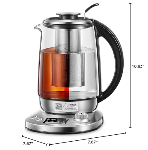 Electric Tea Kettle, 9 Temperature Control Presets Glass Kettle, 1200W Tea Pot with Removable Infuser, 2 Hours Keep Warm, 1.7 Liter Electric Kettles, Borosilicate Glass & Stainless Steel