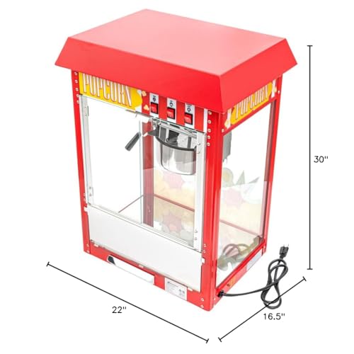 Restaurantware Hi Tek 8 Ounce Commercial Popcorn Popper Machine 1 Electric Popcorn Maker Machine - Popcorn Cart Sold Separately 3-Switch Operation Red Stainless Steel Popcorn Machine 120V
