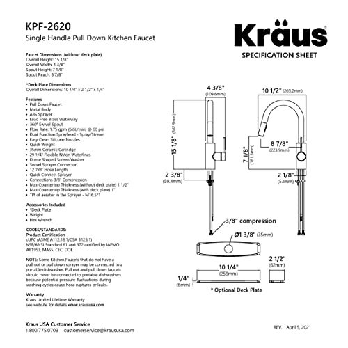 KRAUS Oletto Single Handle Pull Down Kitchen Faucet with QuickDock Top Mount Installation Assembly in Spot Free Antique Champagne Bronze, KPF-2620SFACB