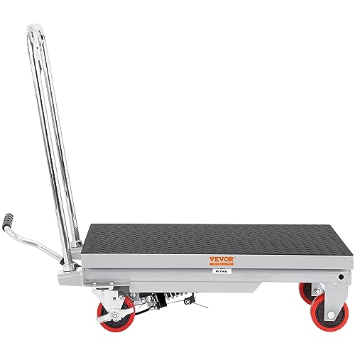 VEVOR Hydraulic Lift Table Cart, 500lbs Load Capacity 28.5 Inch Lifting Height, Manual Single Scissor Lift Table with 4 Wheels and Non-Slip Pad, Alloy Steel, Gray