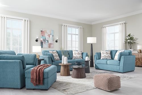 Signature Design by Ashley Keerwick Scandinavian Sofa with 4 Toss Pillows, Blue
