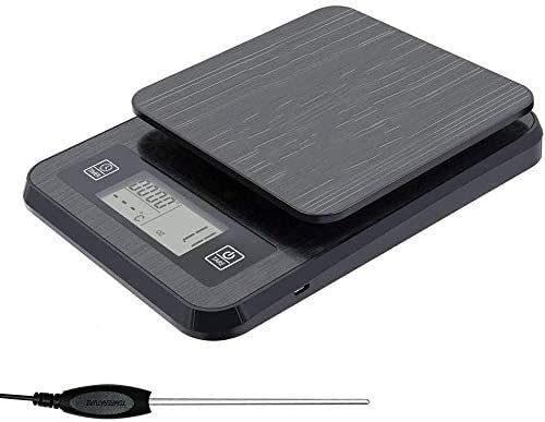 Electronic Scales Digital Kitchen Scales,Timer & Cake Thermometer for Cooking/Baking Food Weighing Scale,Measure Precise Temperature+Timing (Black 3kg/0.1g) (Black 3kg/0.1g)