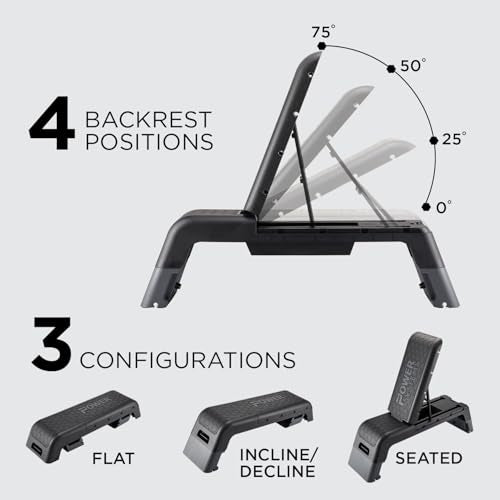 Power Systems Step Bench & Weight Bench | Aerobic Platform & Plyo Box for Cardio, Strength | Commercial Grade Full Body Home Gym Stepper | Adjustable Multifunctional Deck & Resistance Band Clips