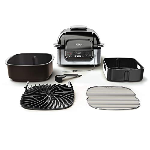 Ninja Foodi Pro 5-in-1 Indoor Integrated Smart Probe, 4-Quart Air Fryer, Roast, Bake, Dehydrate, an Cyclonic Grilling Technology, with 4 Steaks Capacity, in a Stainless Finish