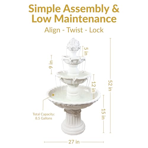 Sunnydaze 52-Inch 3-Tier Outdoor Water Fountain with Fruit Top - Large Outdoor Water Feature for Garden, Patio, Yard or Balcony - White