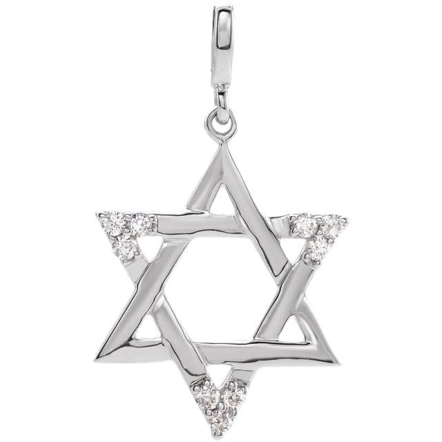 Jewels By Lux 14K White Gold Round I1, H+ Polished 1/10 Ctw Natural Diamond Star Of David Pendant