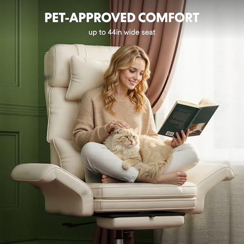 FLEXISPOT Big and Tall Office Chair with Convertible Seat up to 44in, Oversized for Adult & Pet, High Back Computer Chair with Footrest 180° Flip Arm, Desk Chairs for Home Office Gaming Working, Beige