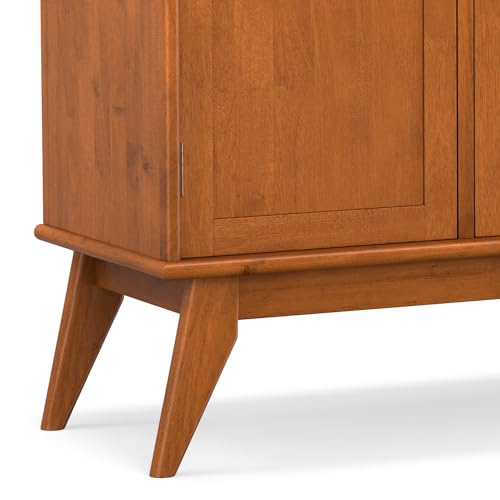 SIMPLIHOME Draper Buffet - 50 inch Wide Solid Hardwood 3-Door Sideboard Buffet in Teak Brown, Mid-Century Modern Cabinet for Dining Room or Kitchen with Adjustable Shelves and Tapered Legs