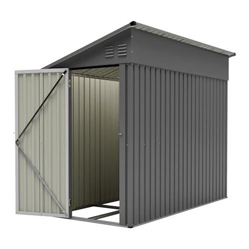 YOPTO 4×8 FT Lean to Metal Shed,Outdoor Heavy-Duty Storage Shed with Floor Base,All Weather Waterproof Garden Tool House W/Lockable Door&2 Air Vents,Reversible Door Design,for Backyard,Patio,Lawn,Gray