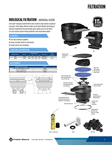 Little Giant WF5 Biological Waterfall Filter for Garden and Koi Ponds Up to 5,000 Gallons, Black, 571010