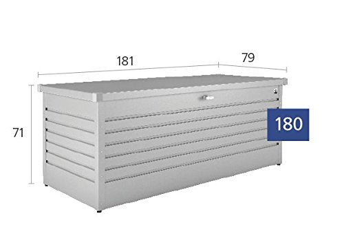 Biohort LeisureTime Steel Silver Deck Box - 210 Gallon Steel Outdoor Storage Box, Locking & Waterproof Large Metal Tool Box, Cushion, Furniture, & Package Chest, Size: 71"x31"x28"