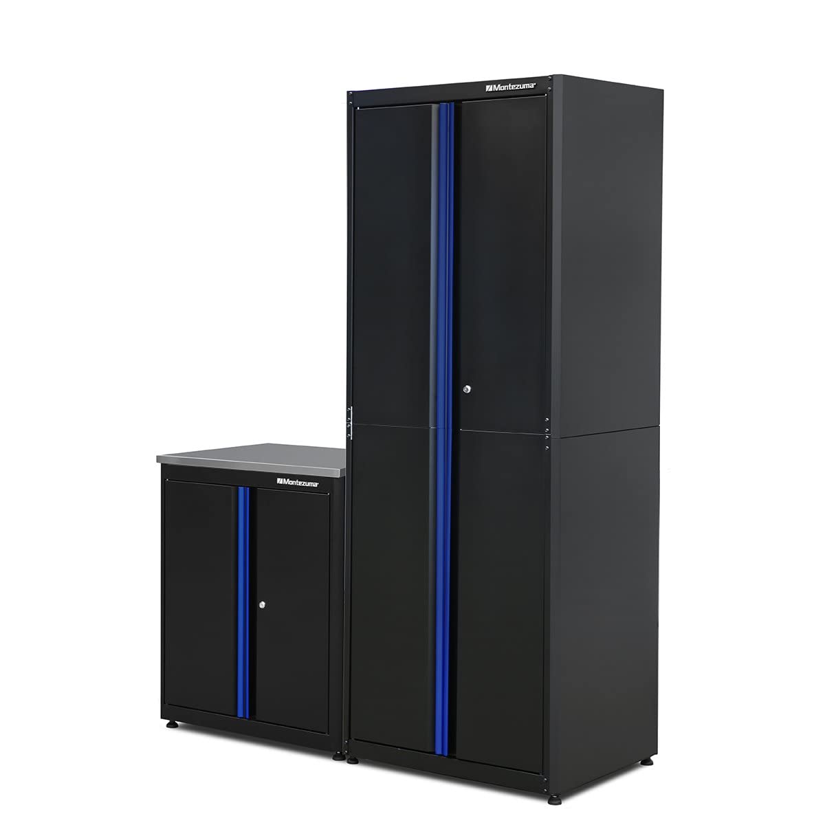 Montezuma Garage Tool Storage System - 2Piece Combo Workbench with Locking Cabinet & Stainless Steel Worktop - EC-EH