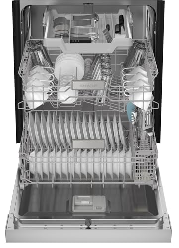 Sharp SDW6506JS 24-inch Stainless Steel Dishwasher, 49 dB, Third Rack, 12 Place Settings, Front Touch Controls