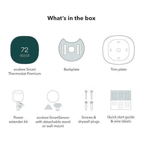 ecobee Smart Thermostat Premium with Smart Sensor and Air Quality Monitor - Programmable Wifi Thermostat - Works with Siri, Alexa, Google Assistant
