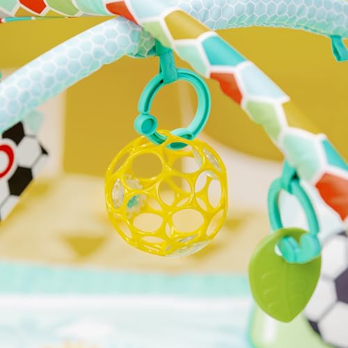 Bright Starts Grip & Kick Oball Activity Gym, Soccer Theme with Easy-Grasp Baby Toys, Baby Play Gym, Kick Pad with Activated Lights & Tummy Time Pillow, Unisex, Newborn+