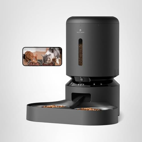 PETLIBRO Automatic Cat Feeder with Camera for Two Cats, 1080P HD Video with Night Vision, 5G WiFi Pet Feeder with 2-Way Audio for Cat & Dog, Low Food & Motion & Sound Alerts, Dual Tray, Black 5L