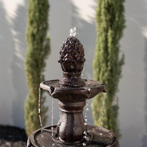 XBrand 51" 3-Tier Outdoor Waterfall Fountain, Weather-Resistant Resin Freestanding Water Feature with Pump, Brown